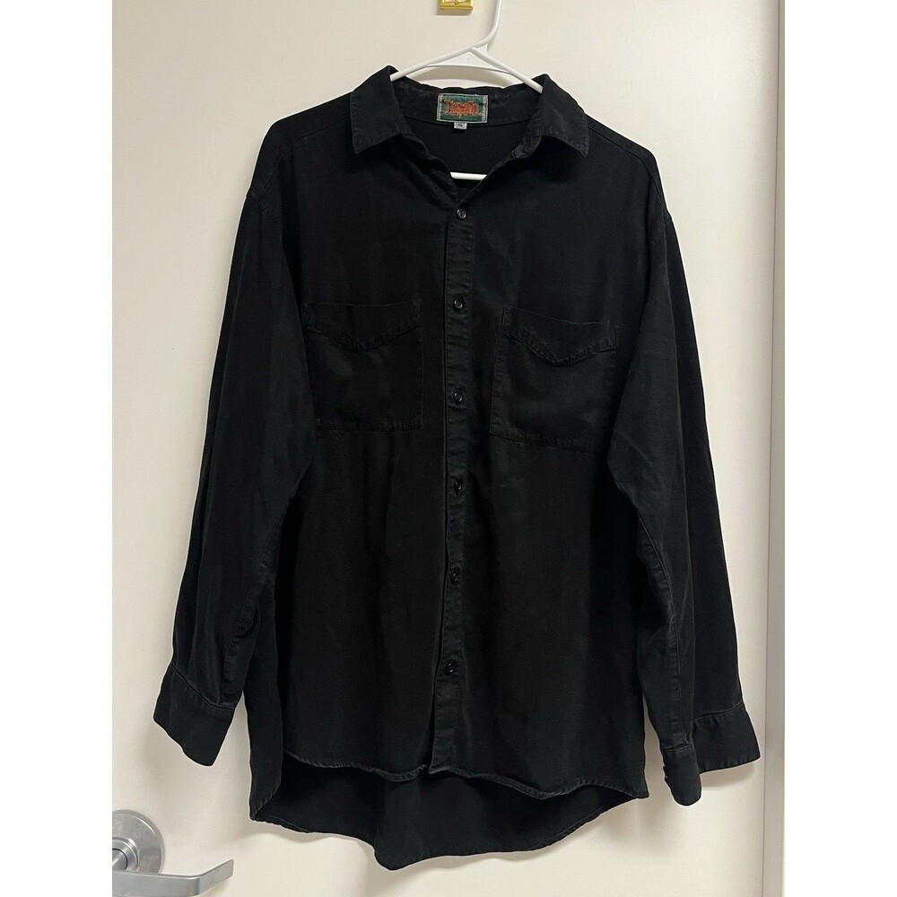 Vintage Tianello Men's S Tencel Black Long Sleeve Button-Up Shirt USA Made